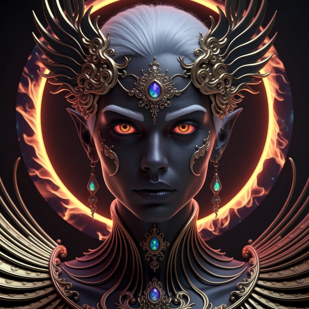 Fiery Woman Portrait in Dark Fantasy Style