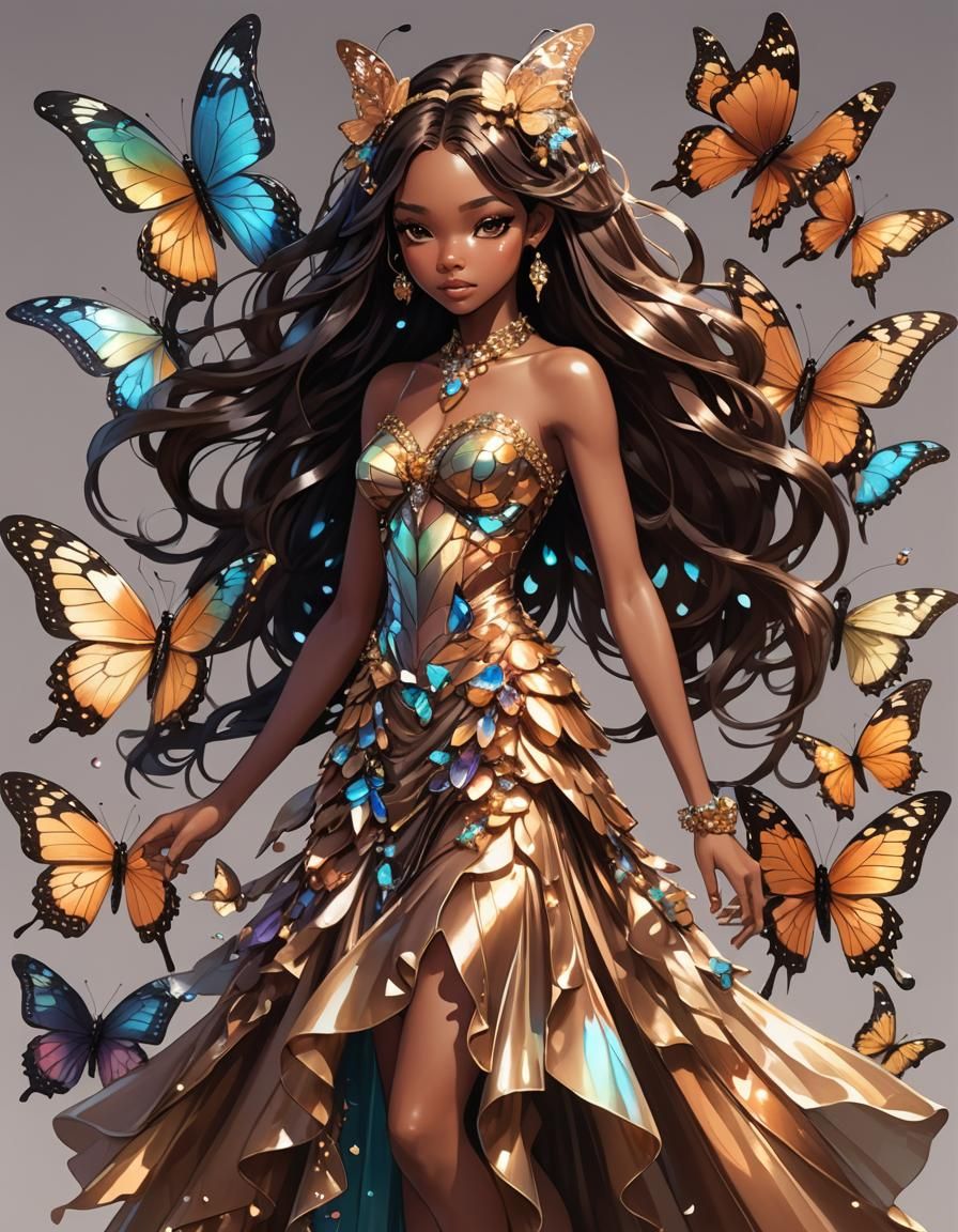 African American Butterfly Fairy in Anime Style