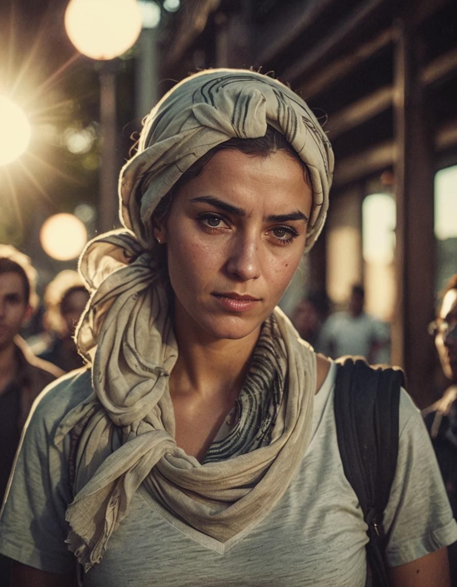 Cinematic Close-Up of Woman in Headscarf