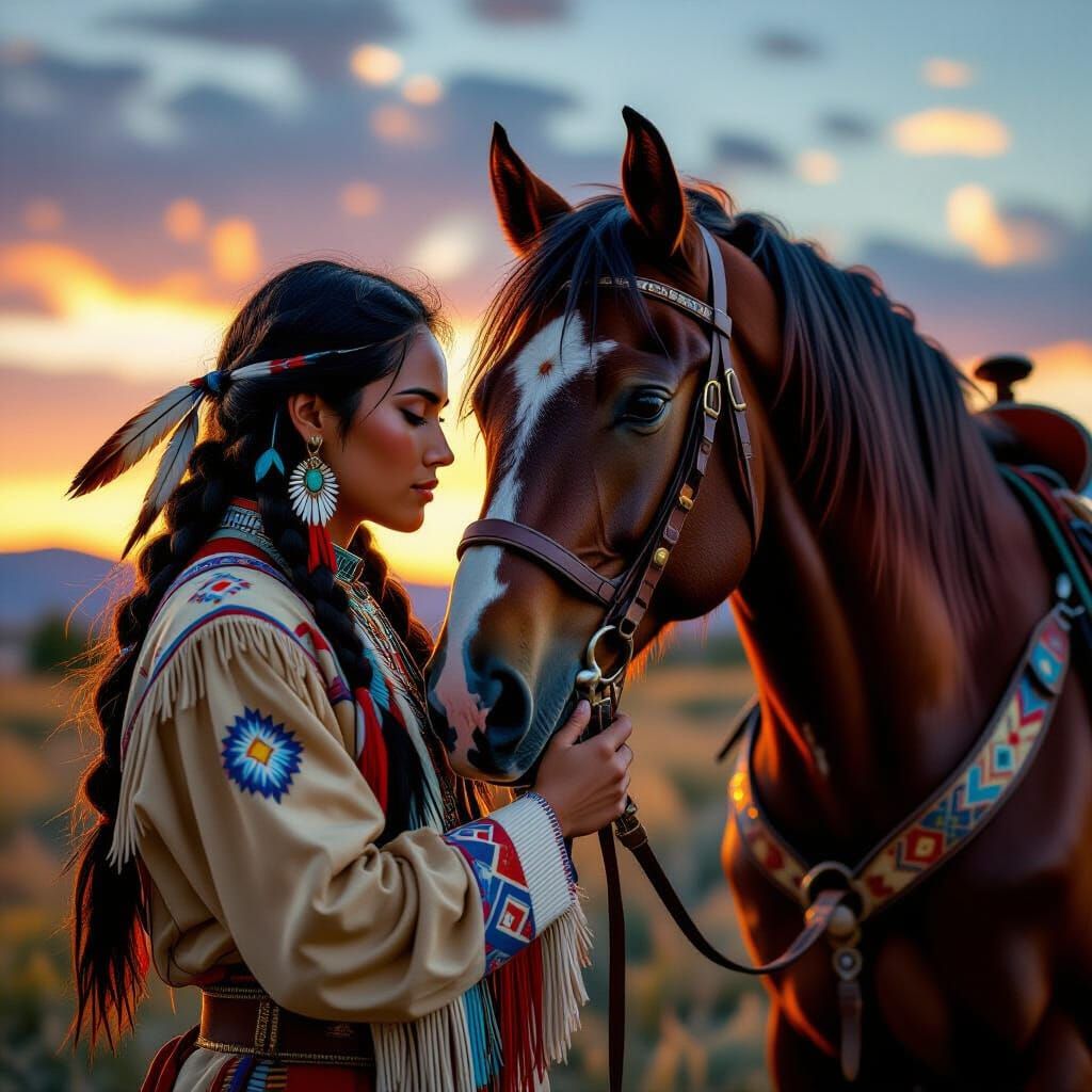 Native American Warrior and Majestic Horse