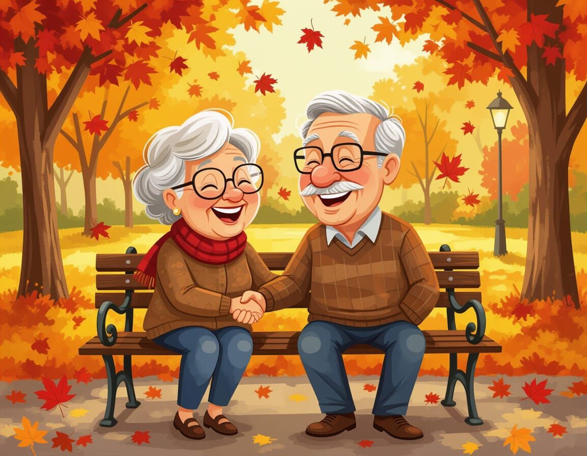 Caricature Artist in Autumn Park, Impasto Painting