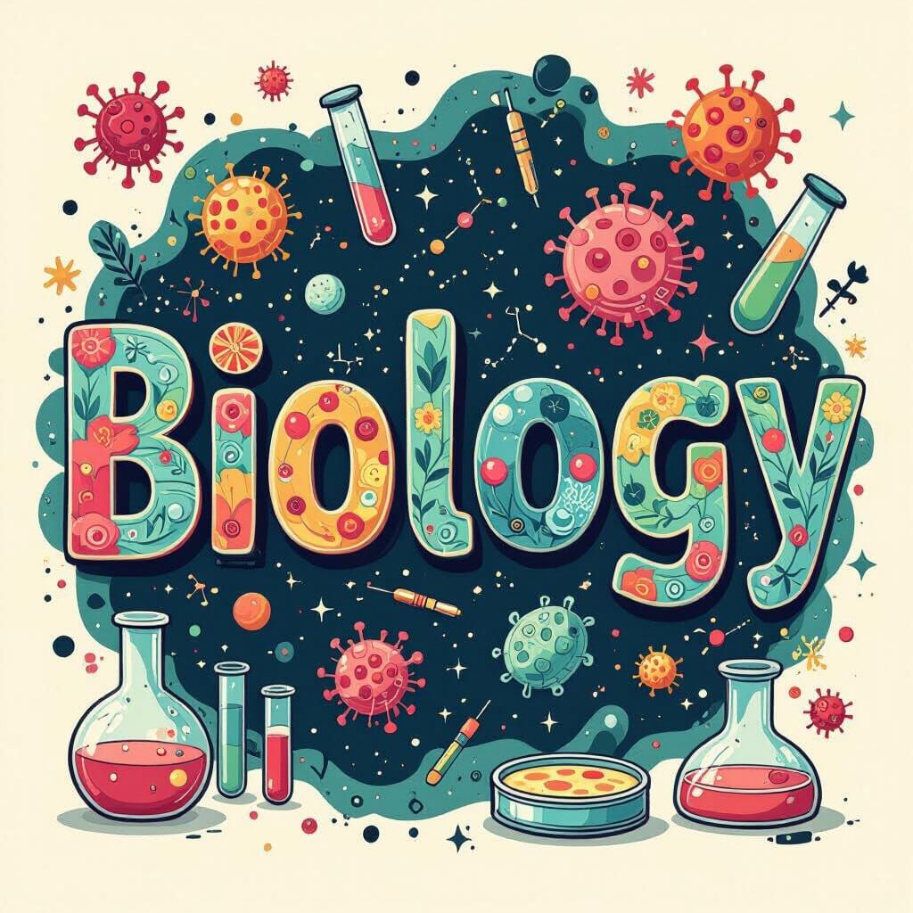 BIOLOGY Word Art with Cells and Lab Equipment