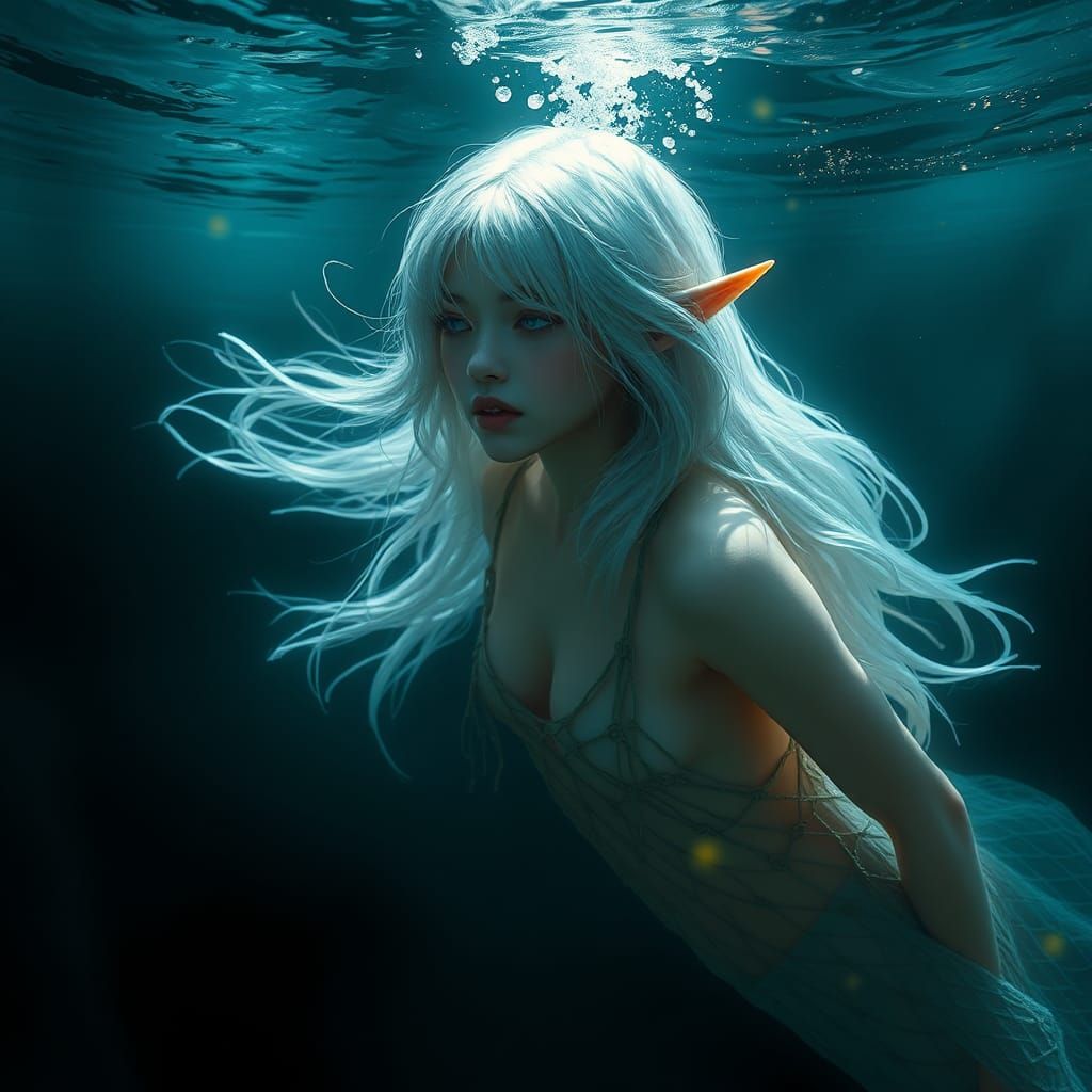 Ethereal Elf Submerged in Ocean Depths