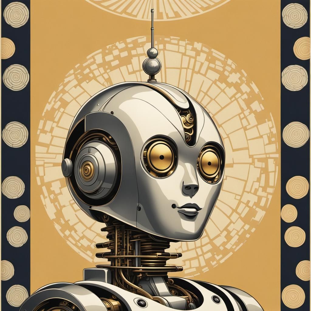 Robot in Vintage Japanese Art Nouveau Style