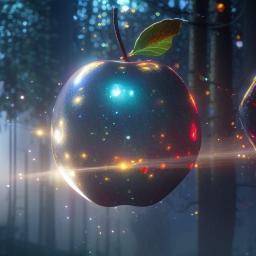 Golden Crystalline Apple with Firefly Lights