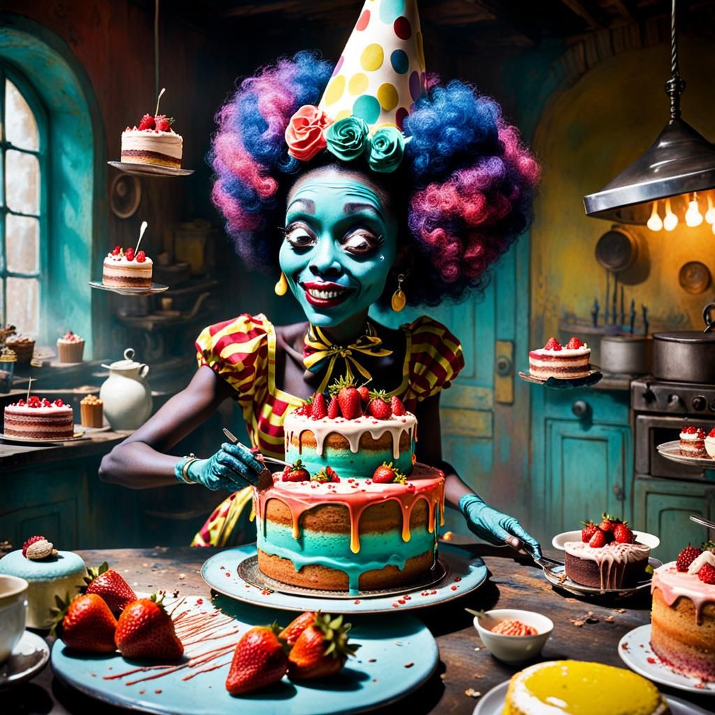 Psychedelic Baker Baking a Birthday Cake