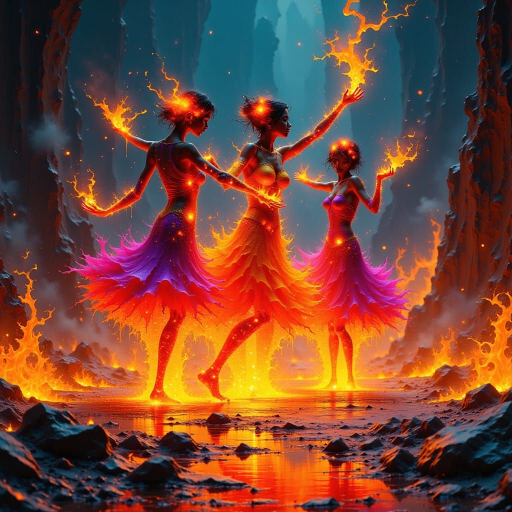 Lava Fire Dancers in a Fiery World