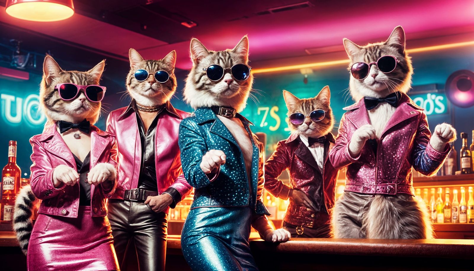 Groovy Cats in a 1970s Disco Funk Scene