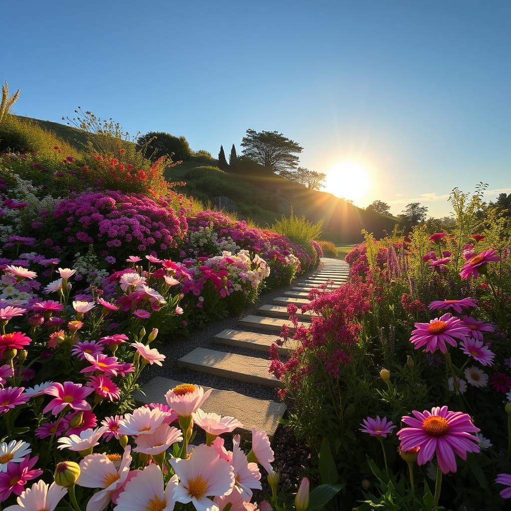 Vibrant Floral Oasis in Morning Light