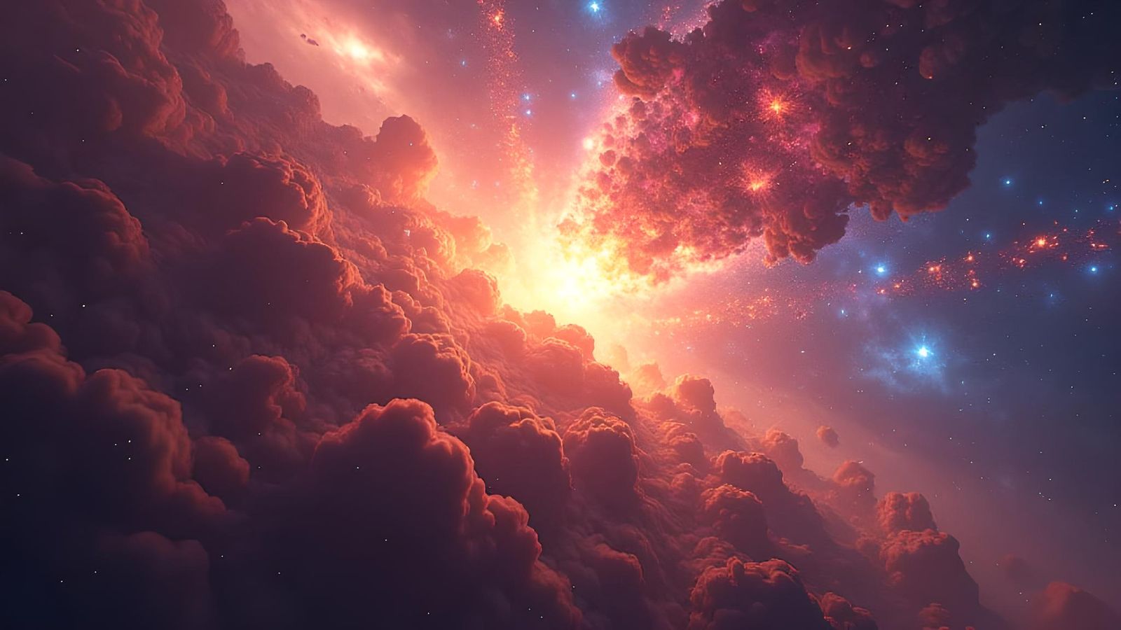 Explosive Space Scene with Nebulas and Galaxies