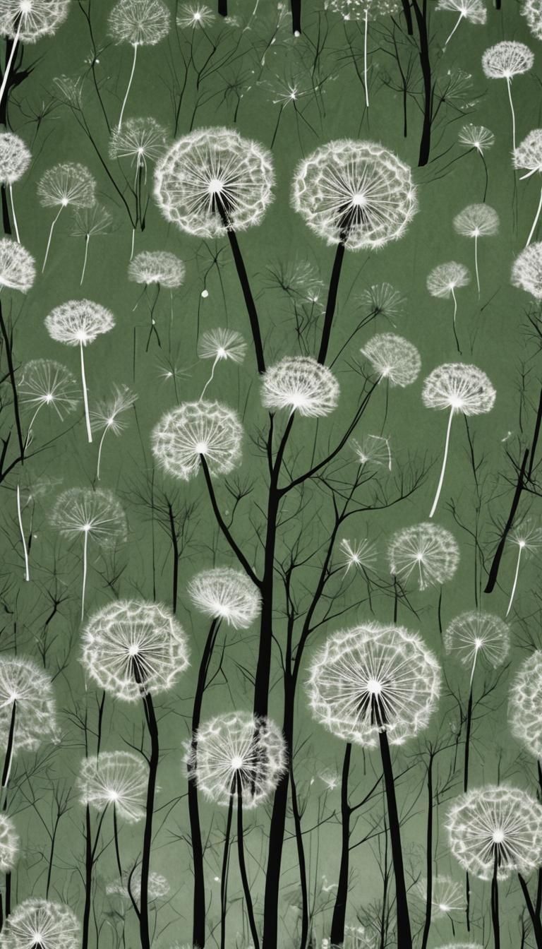 Surreal Child's Crayon Drawing of Dandelion Trees