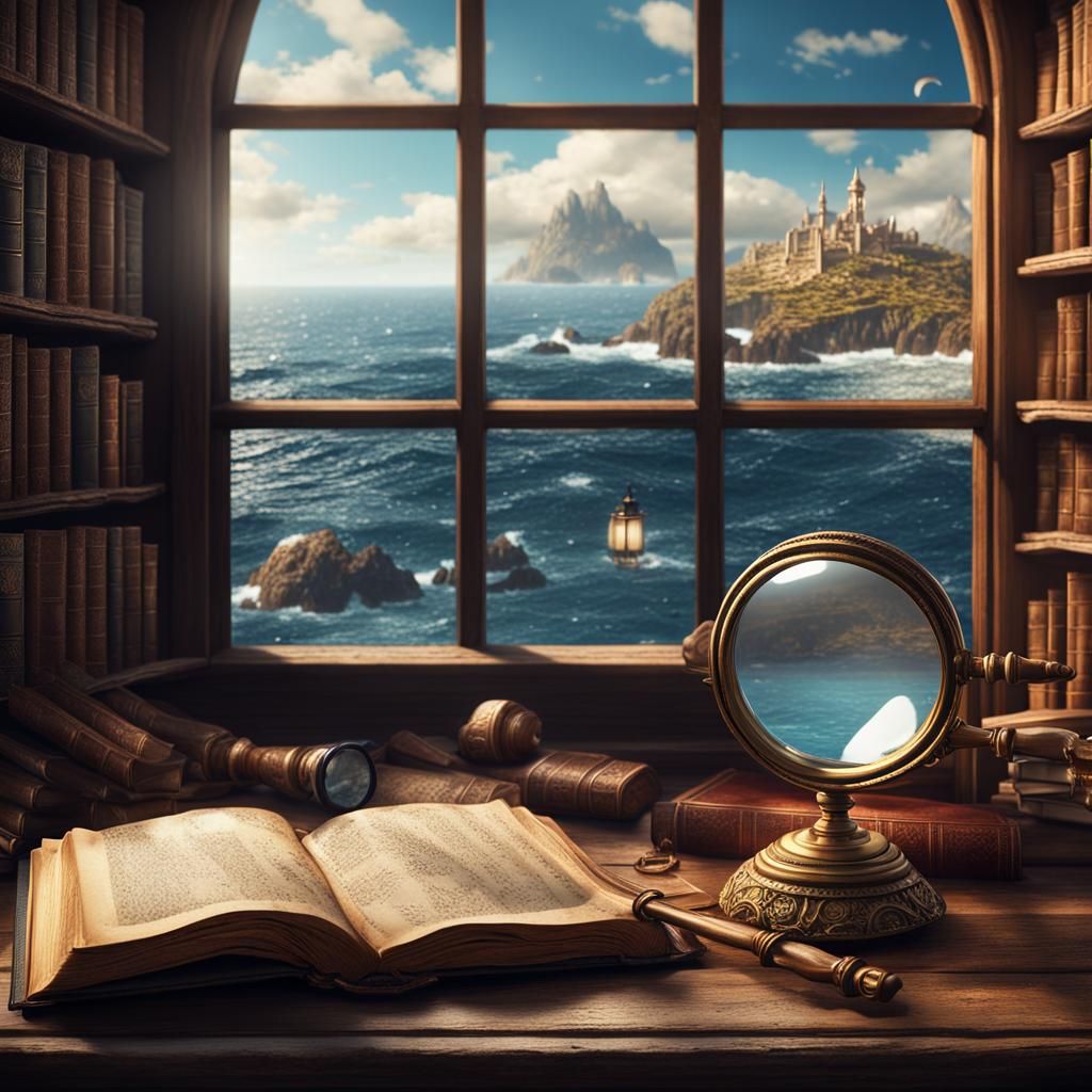 Library with Sea View as Detailed Matte Painting