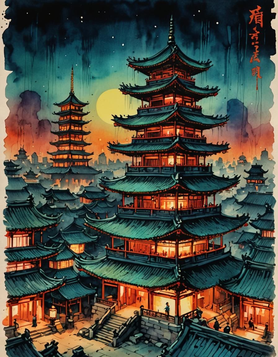 Neon Pagoda: Ancient Orient Meets Modern Light