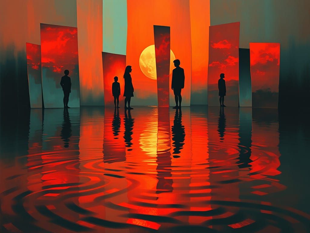 Surreal Dreamscape with Fragmented Mirrored Reflections