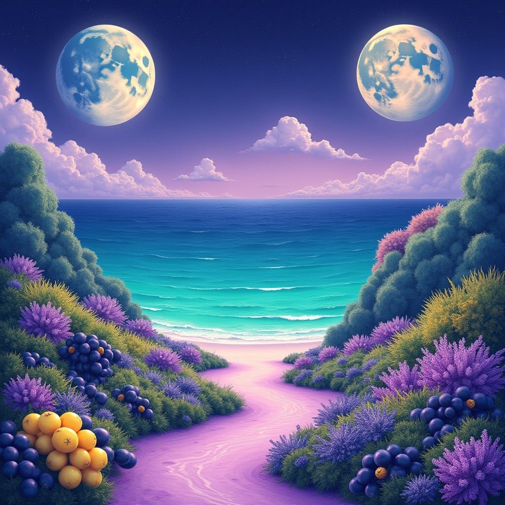 Vibrant Earth with Kaleidoscope of Colors and Majestic Moons