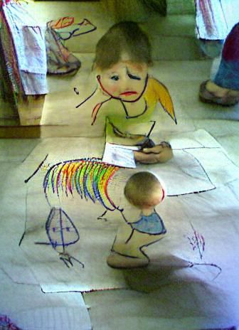 Whimsical Child's Drawing in Crayon Style
