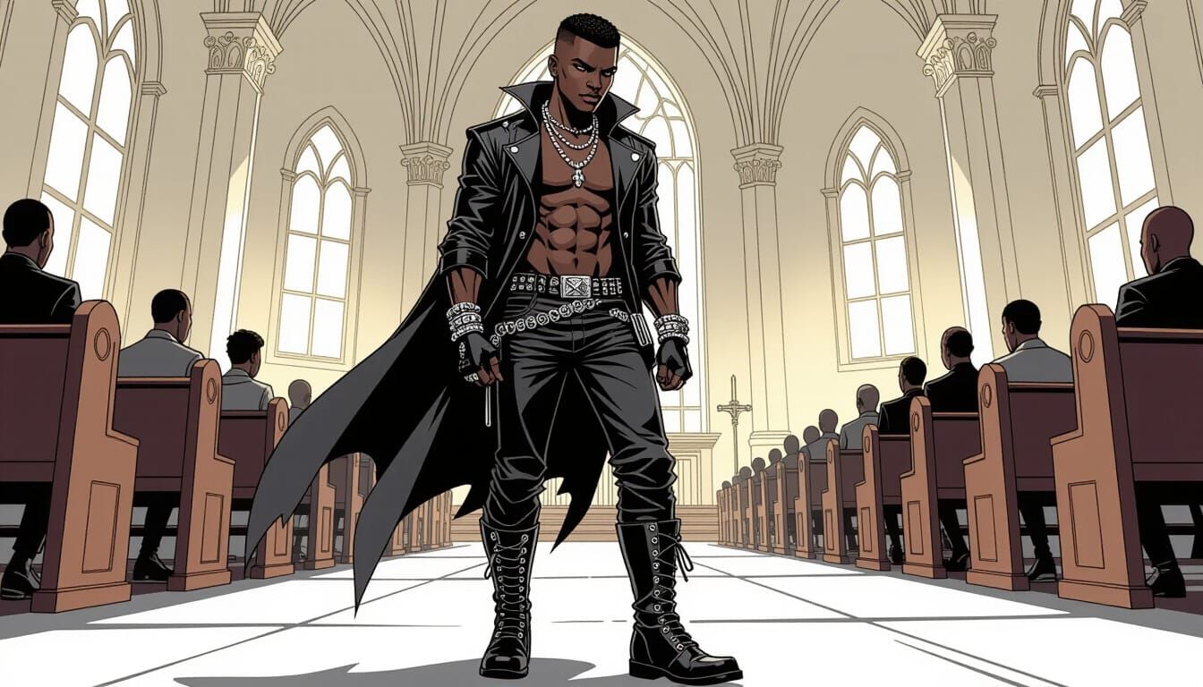 Urban Goth Teen Enters Church in Comic Book Style