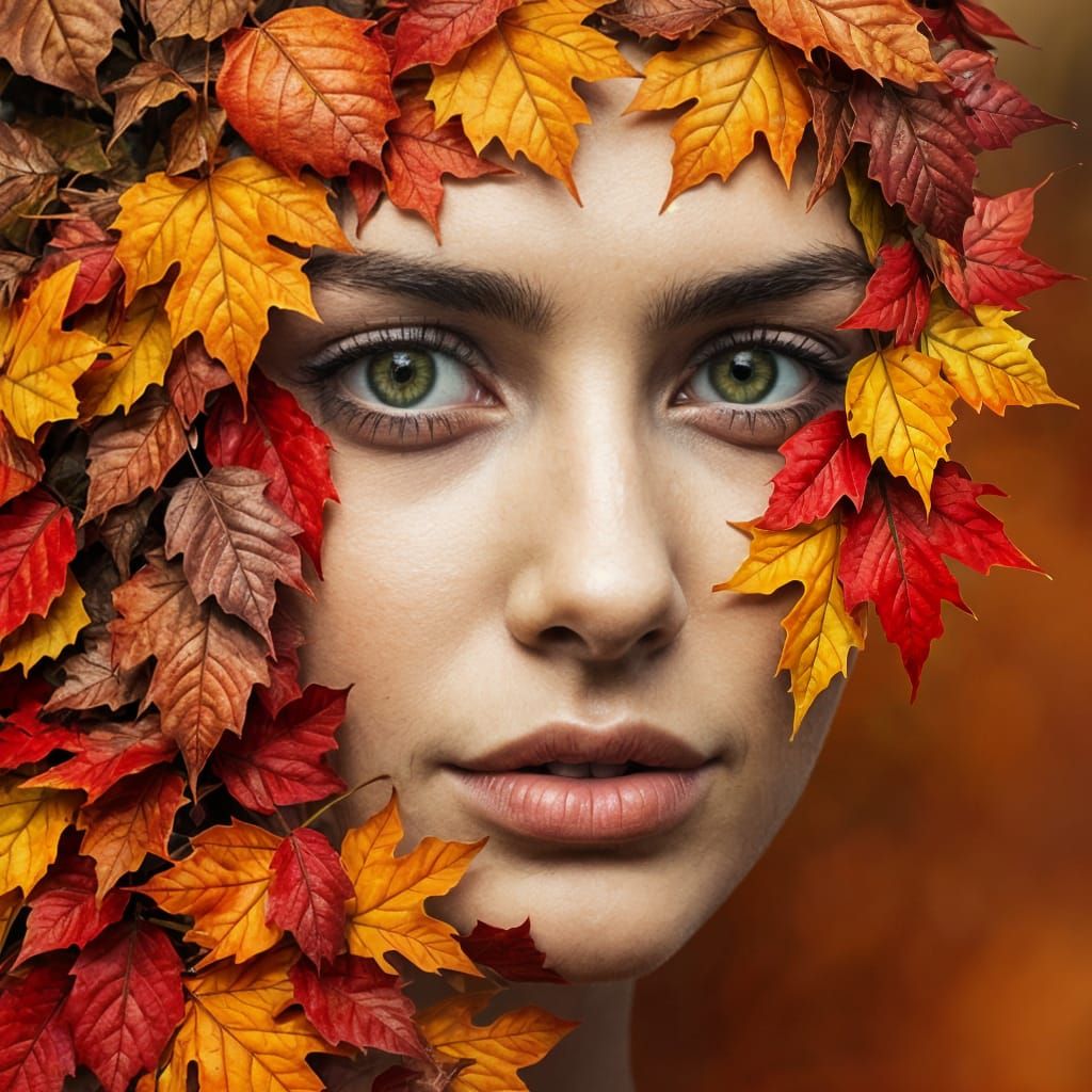 Autumn Leaf Portrait in Botanical Illustration Style