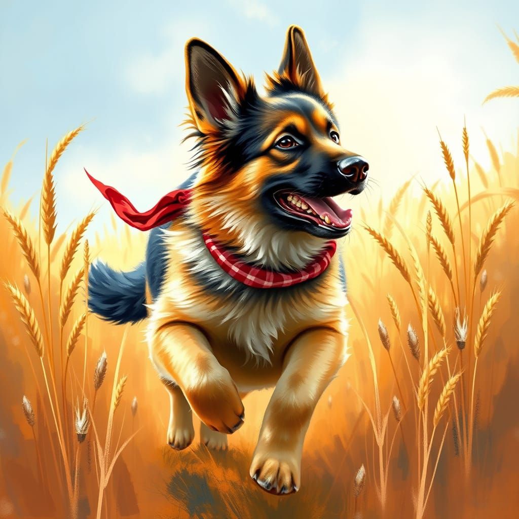 Joyful German Shepherd Runs Free in Golden Wheat Field