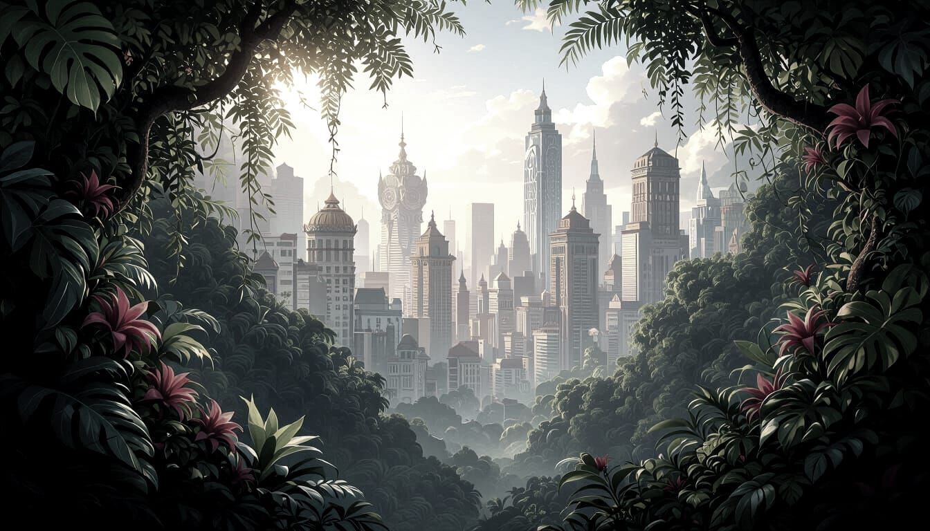 Fantastical Jungle City with Vibrant Colors