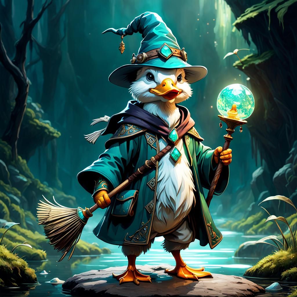 Mallard Wizard on an Adventure: Fantasycore Digital Art