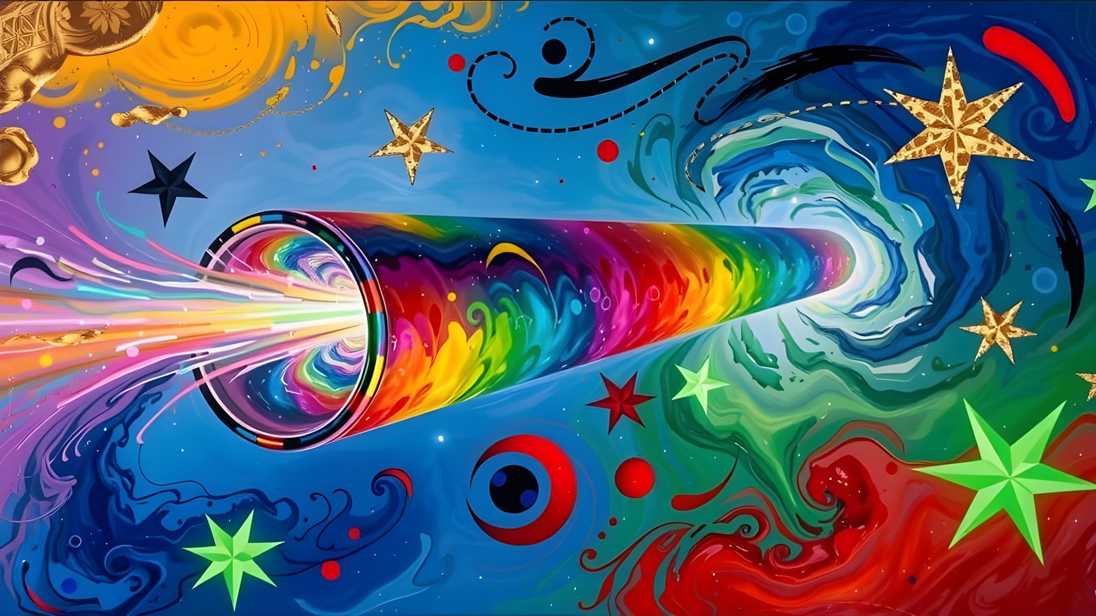 Rainbow Enamel Cylinder with Vivid Paint Vortexes