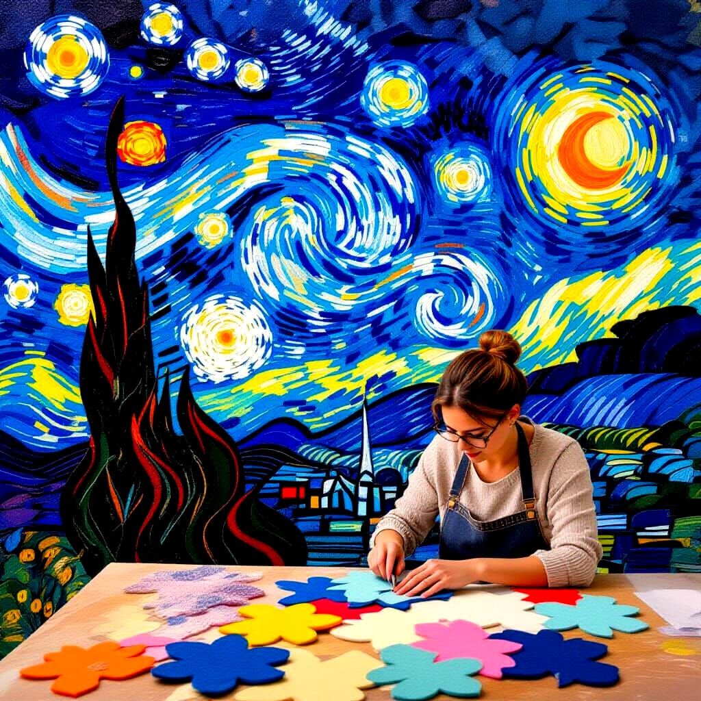 Felt Mosaic Starry Night Recreation