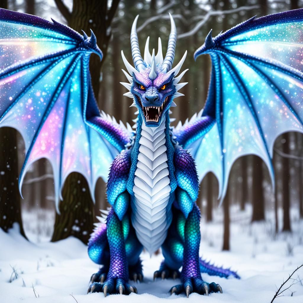 Holographic Dragon with Prismatic Wings in Surreal Style