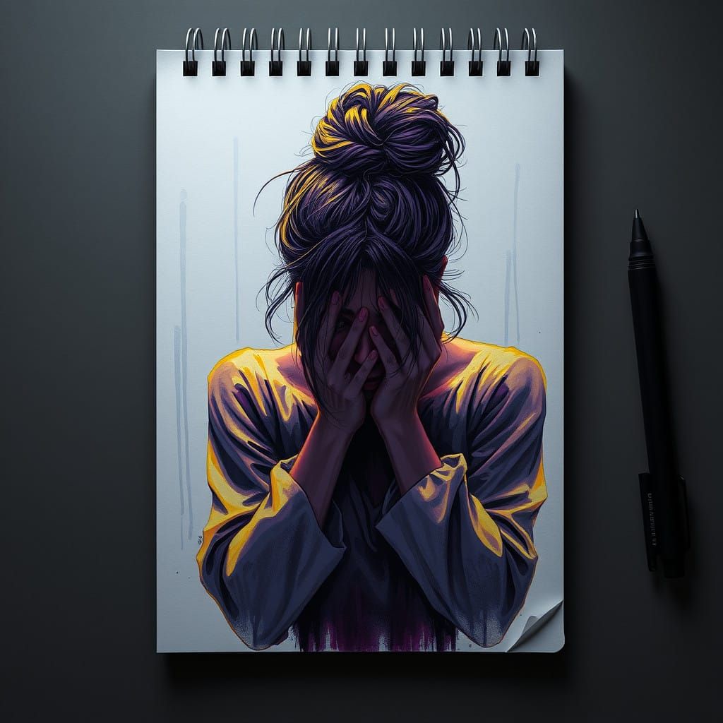 Woman Crying Alone in Dark Fantasy Concept Art