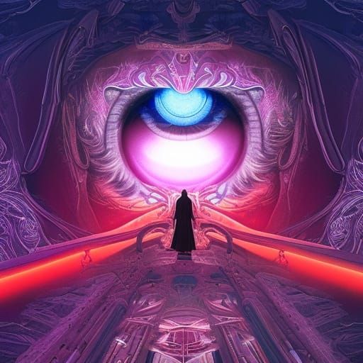 Psychedelic Neon Third Eye in Digital Painting Style