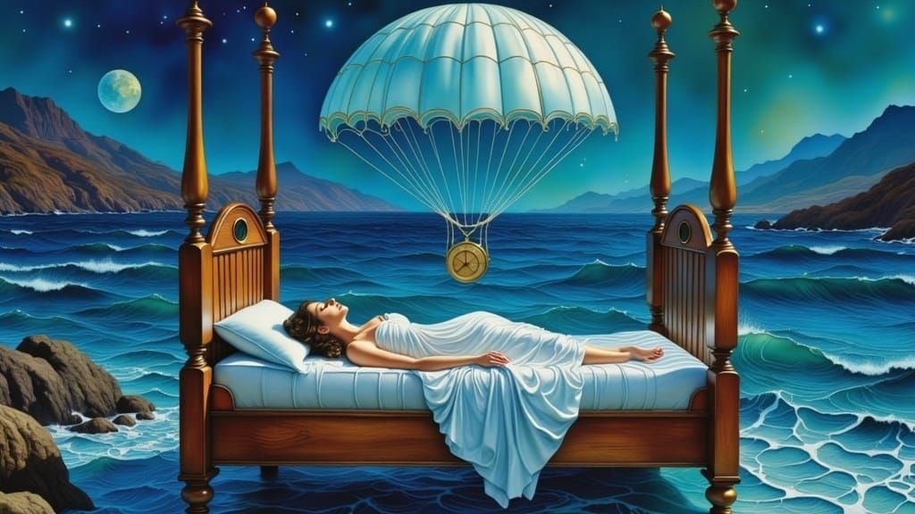 Dreamlike Ocean Scene with Sleeping Woman