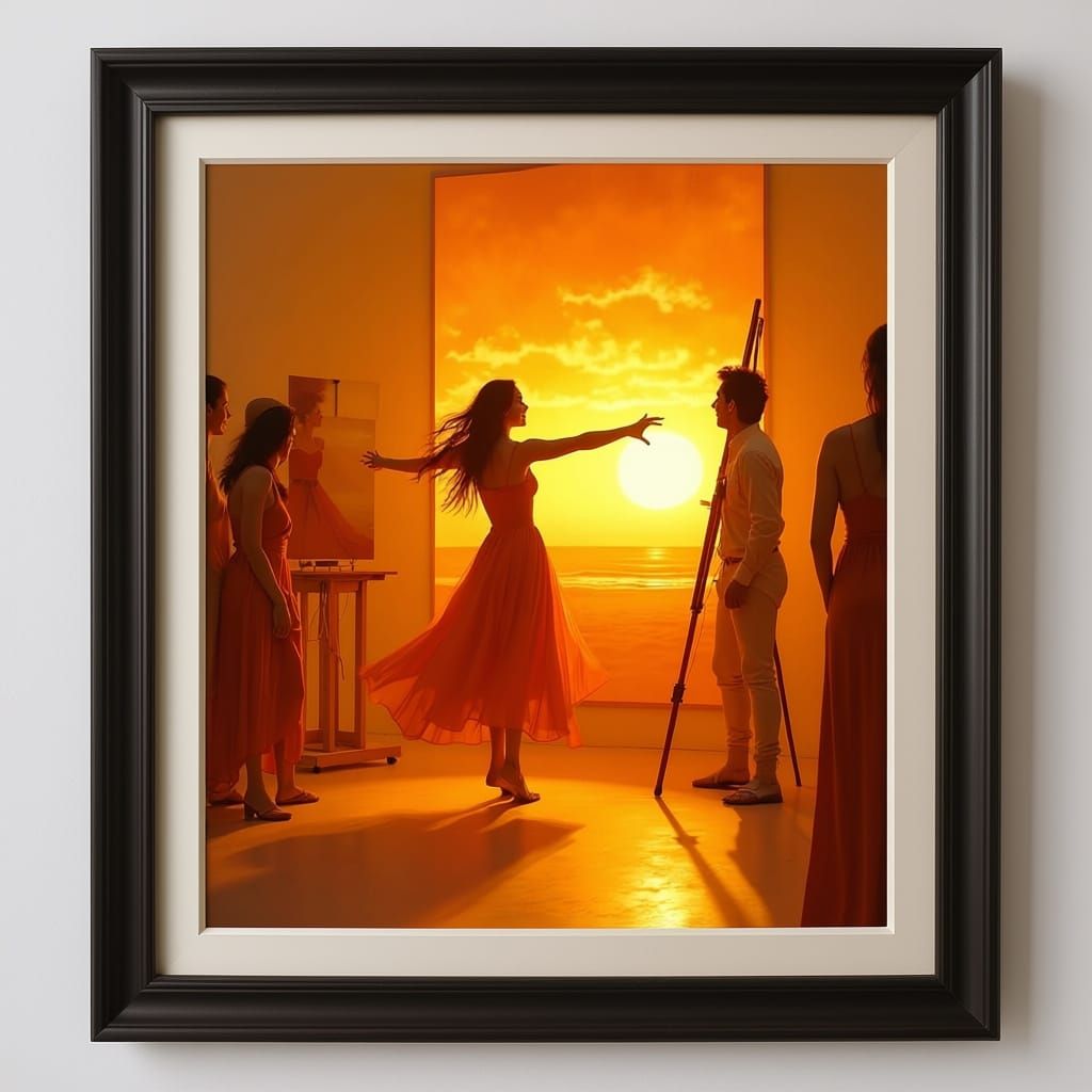 Woman in Orange Dress Dancing in Golden Hour Sunset