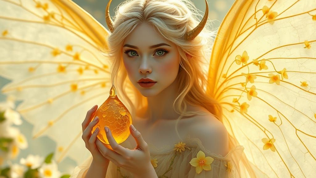 Ethereal Spring Fairy Portrait with Porcelain Skin