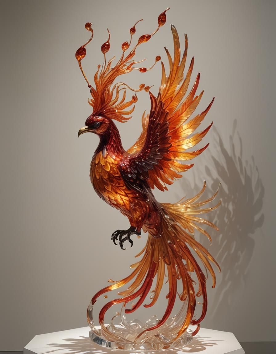 Enameled Glass Phoenix Figurine in Art Gallery
