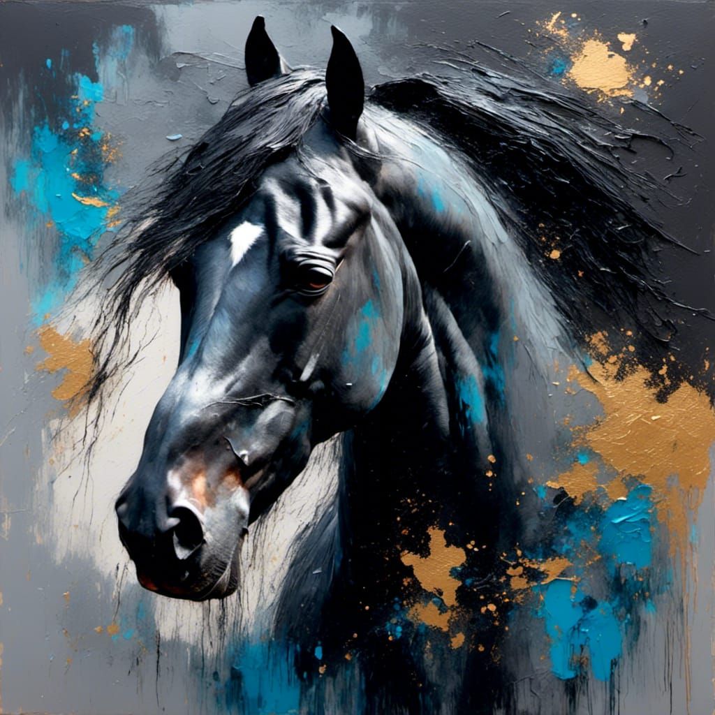 Black Horse Portrait in Expressive Impasto Style