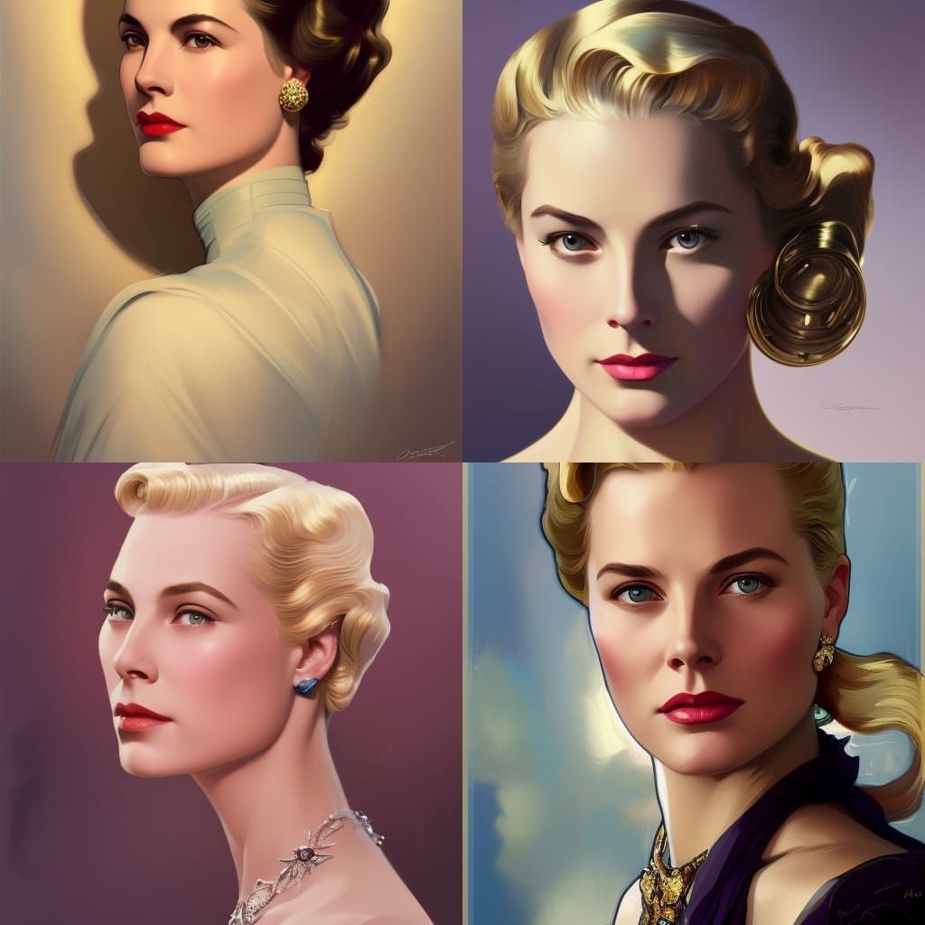 Grace Kelly Portrait in Art Nouveau Deco Style