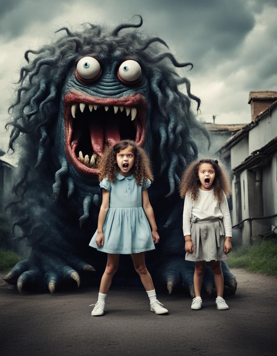 Girl Taunts Monster in Gloomy Photography