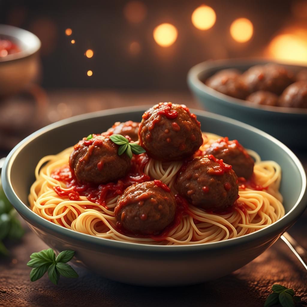 Delicious Spaghetti and Meatballs, Detailed Digital Painting