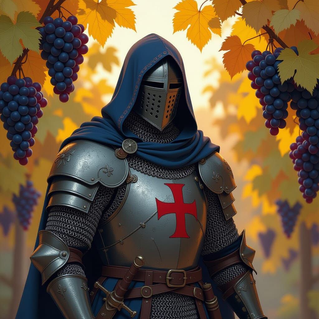Norman Knight in Red and Blue Helmet, Dark Fantasy Art