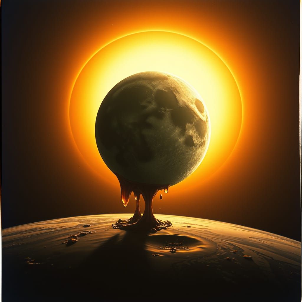 Surreal Sun Melts Moon in Cinematic Dreamscape