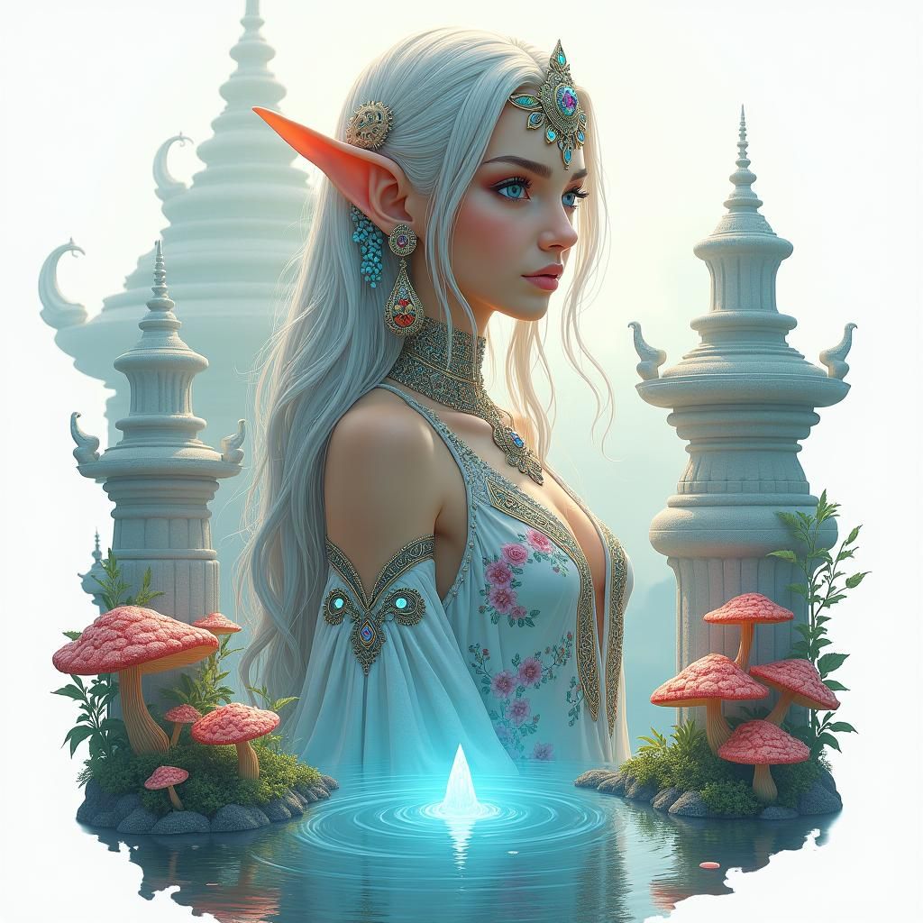 Elegant Elf in Mystical Cloud Temple