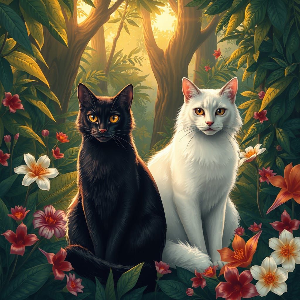 Regal Jungle Cats in a Dreamlike Setting
