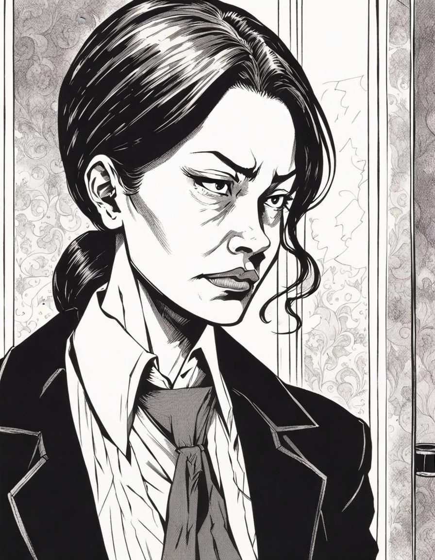 Stern Detective in Manga Style, Black and White Portrait
