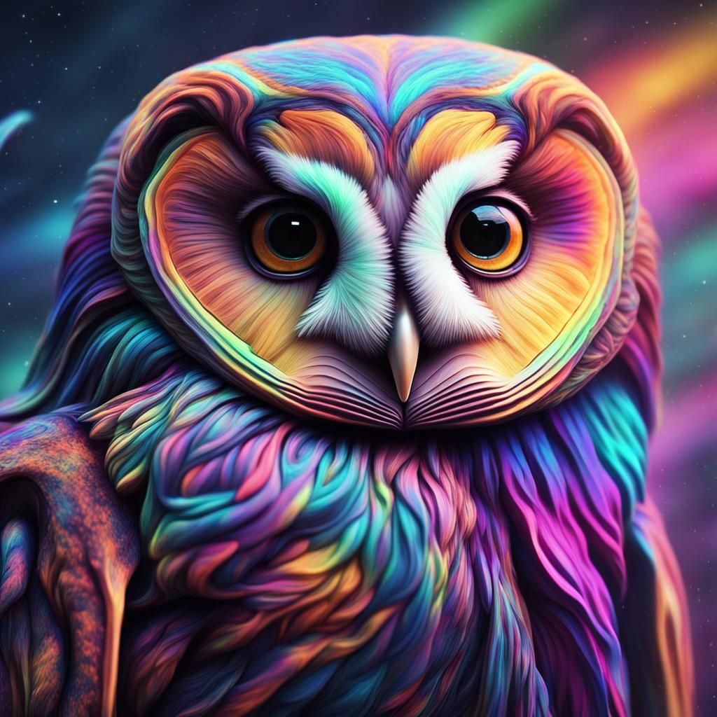 Cosmic Barn Owl in Rainbow Colors