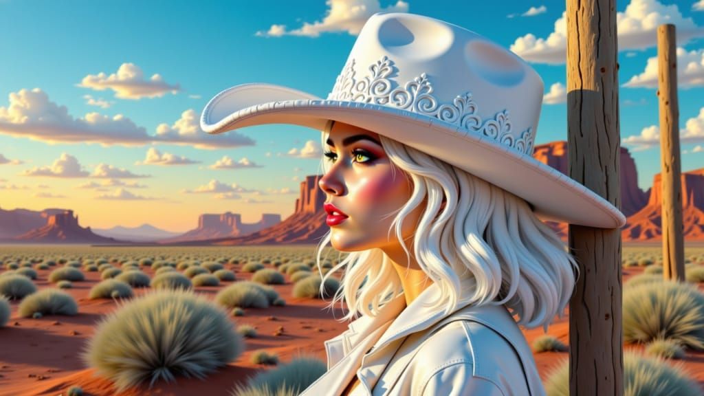 Cowgirl Resting in Monochromatic Papercraft Desert