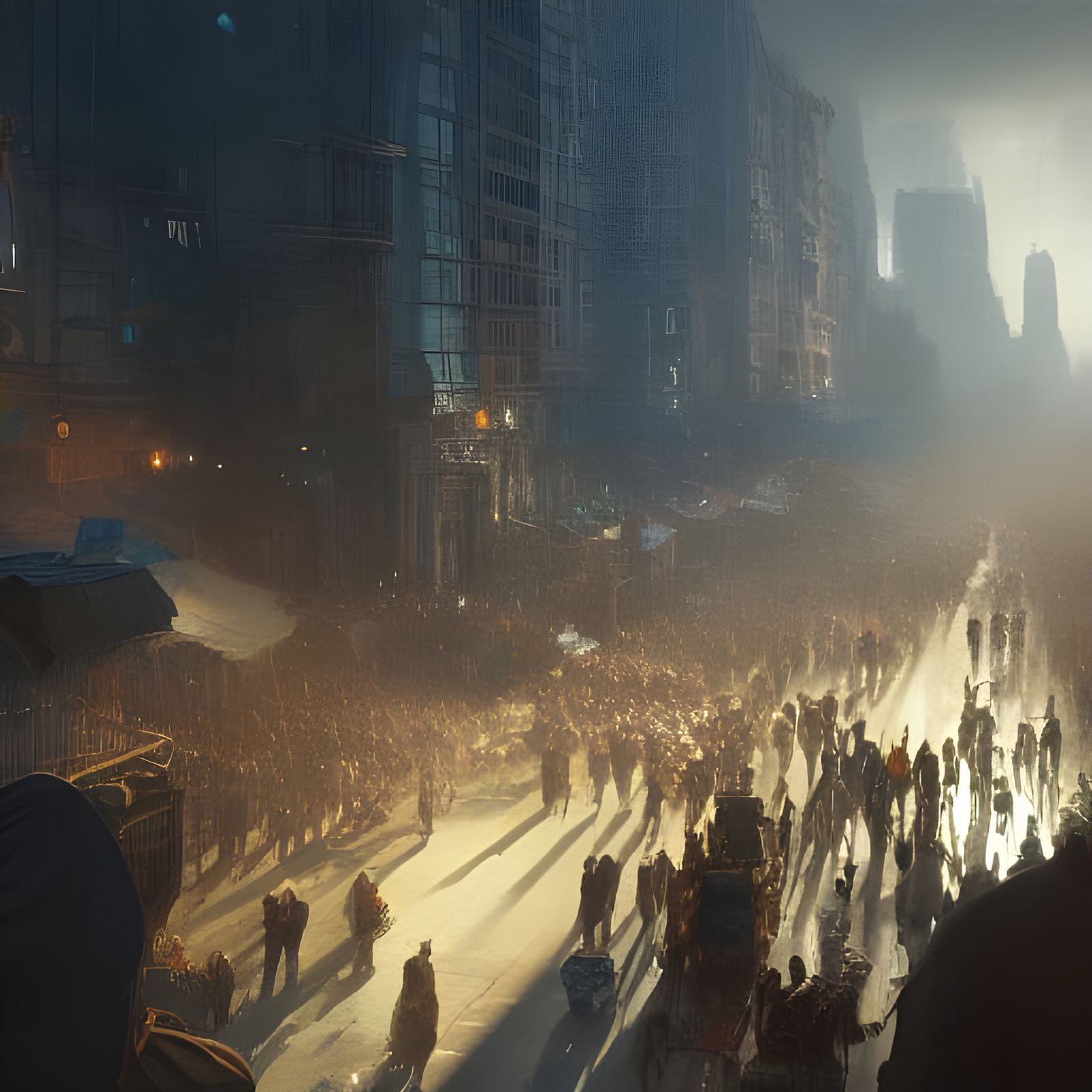 Hyperdetailed Crowded Scene with Dynamic Lighting