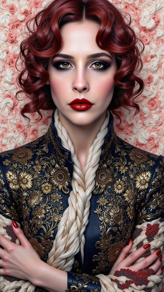 Surreal Woman with Embossed Textures and Twinkling Stars