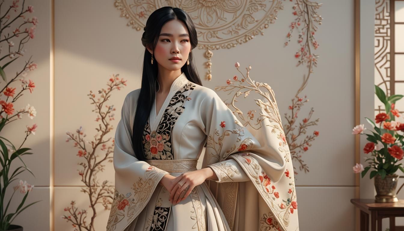 Stunning Asian Woman Portrait in Photorealistic 3D