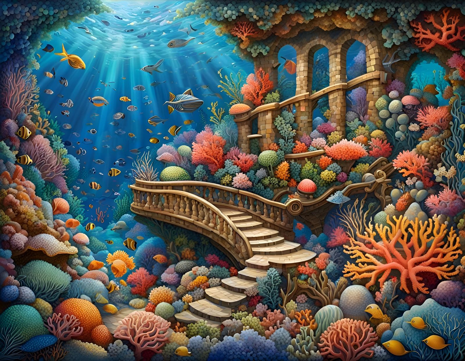 Colorful Mosaic Coral Reef and Shipwreck