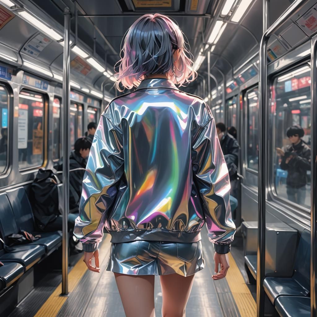 Anime Girl Walking Away on Train in Aesthetic Style